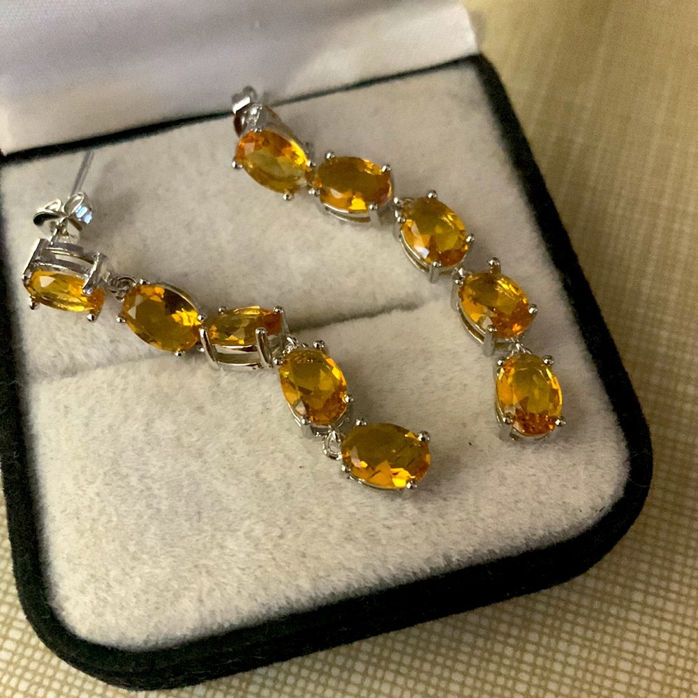 Pretty Linear Yellow Quartz Silver Dangle Earrings - image 5